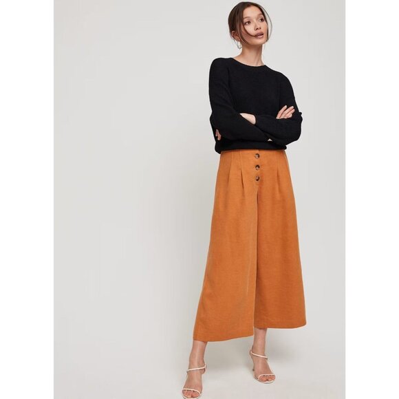 Aritzia WILFRED Wander Orange Lyocell Linen Wide Leg Culottes Crop Pants, Size 8 - Picture 11 of 12